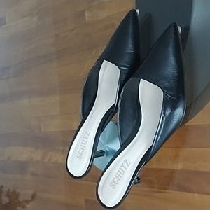 Schutz Black Leather Mule